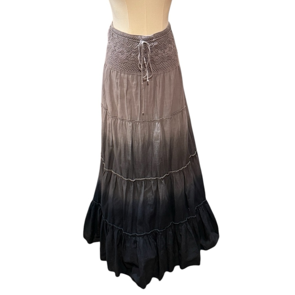One World Boho Convertible Ombré Tiered Skirt Dress Gray Black Womens size Large